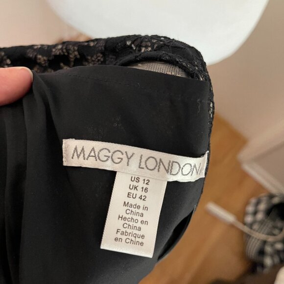 Maggy London Black Lace Bodice Pleated Midi Dress - Size 12 - Picture 7 of 7